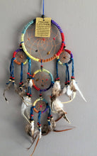 ETHNIKDECO - Multi-coloured dream catcher made of feathers, leather.