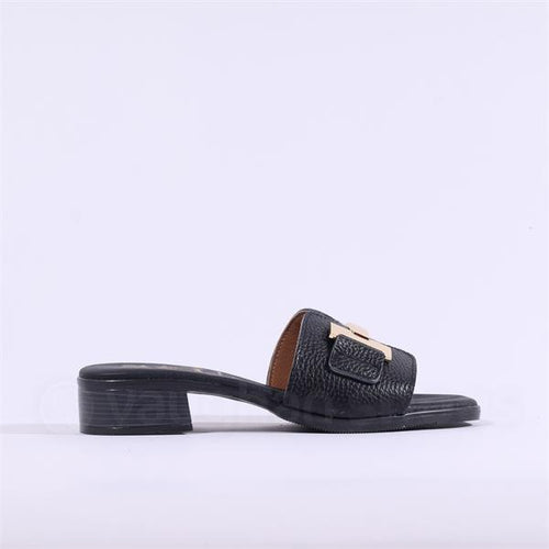 Oh! My Sandals - 5605 Black Leather Sliders