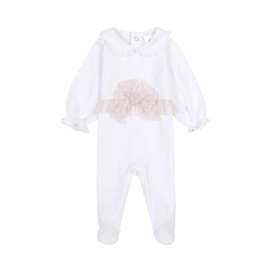 Deolinda Chic 24115 Babygrow White with Pink organza Bow