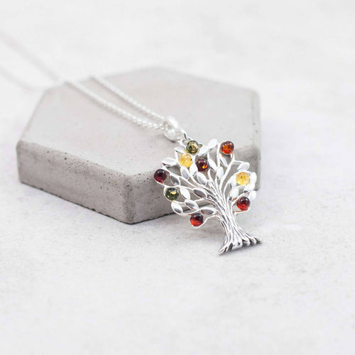 Amber Charm - Tree Of Life Pendant Necklace Silver Family Tree Necklace: 47cm