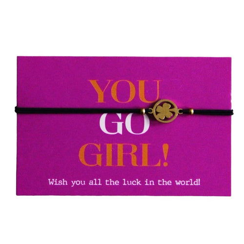 Bazou wishcard 'You Go Girl!' bracelet with clover