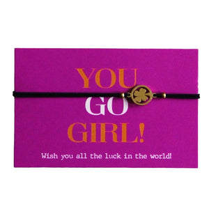 Bazou wishcard 'You Go Girl!' bracelet with clover