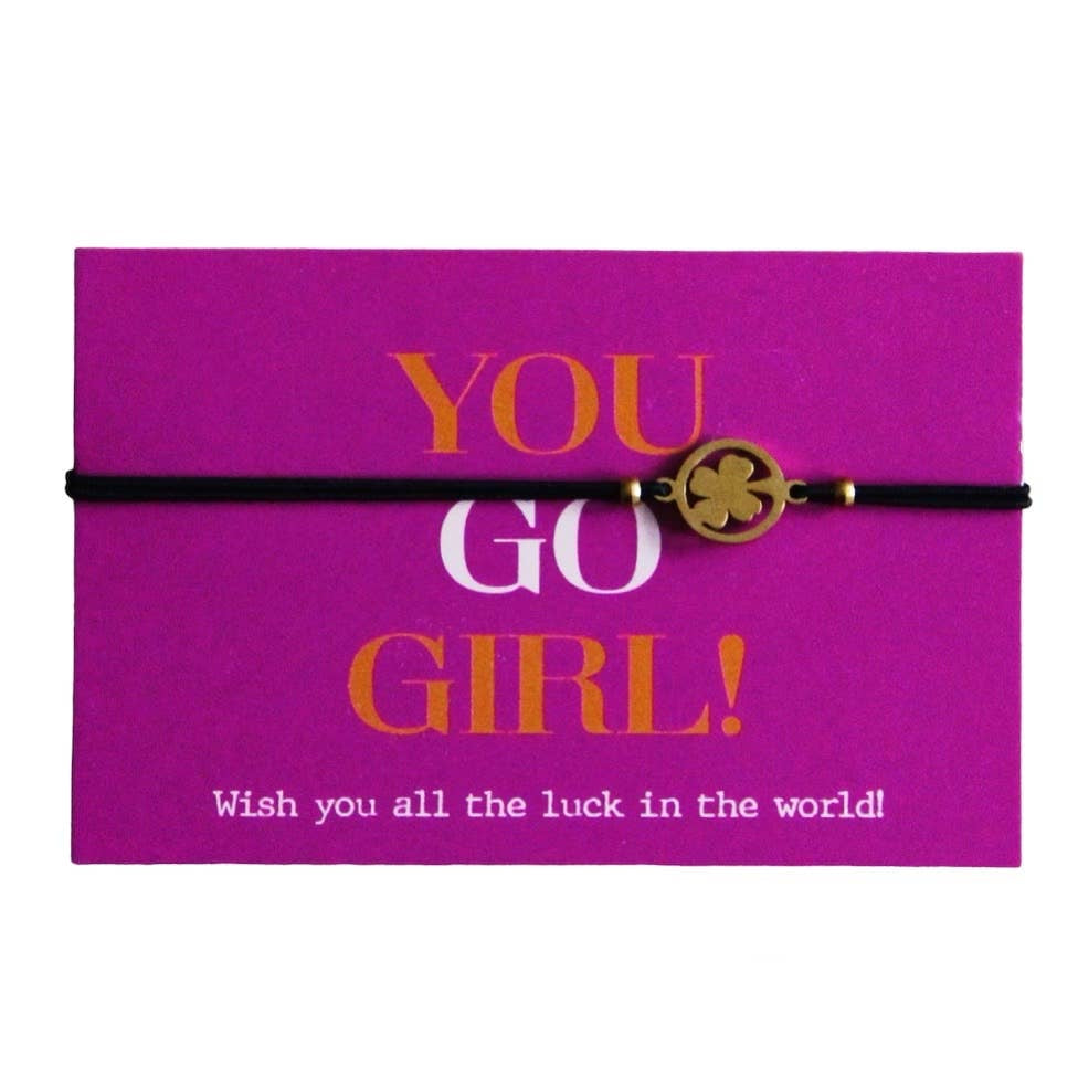 Bazou wishcard 'You Go Girl!' bracelet with clover