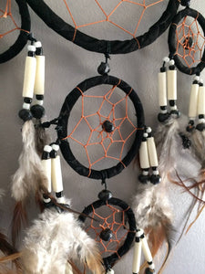 ETHNIKDECO - Authentic Native American Black Dream Catcher in Feathers, Leather and Bones