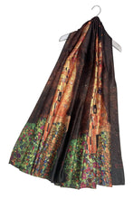 Fashion Scarf - Klimt 'The Kiss' Painting Print Silk Mix Scarf: Brown SC-5025