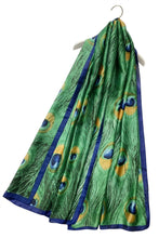 Fashion Scarf - Peacock Feather Print Silk Scarf: Green SC-3475