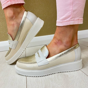 Pitillos 10384 Cream/Gold Leather Loafers