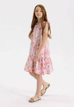 Minoti - 42801 Girls shoulder strap tiered dress with frill, 100% Cotton, Pink
