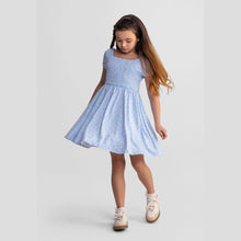 Minoti - 44645 Floral Dress Shirred Bodice, Light Blue