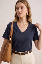 J.W. Atelier - 100% cotton V-neck short-sleeve T-shirt: Navy