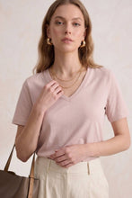 J.W. Atelier - 100% cotton V-neck short-sleeve T-shirt: Pink