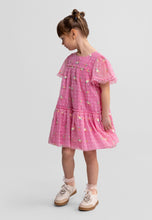 Minoti - 44636 Tulle Party Dress, Pink Floral Embroidery, Flutter Sleeves