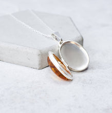 Amber Charm - Baltic Amber Locket Pendant Necklace Sterling Silver Locket