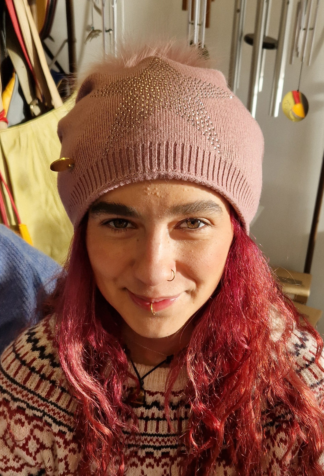 Arabella Cashmere Beanie Hat with detachable Pom Pom