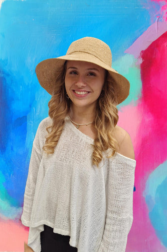 Somerville - Folding Floppy Sun Hat with Bow - Natural Raffia