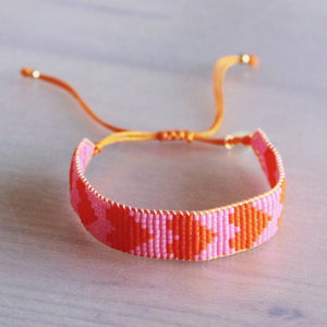 Bazou - Weave bracelet with Hearts - Orange/Pink AC056