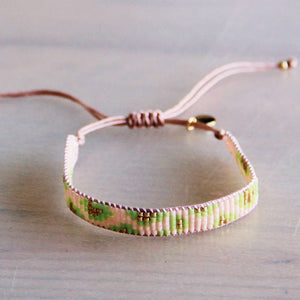 Bazou - Woven bracelet with leopard print – nude/green AC065