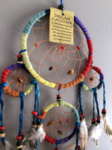 ETHNIKDECO - Multi-coloured dream catcher made of feathers, leather.