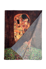 Fashion Scarf - Klimt 'The Kiss' Painting Print Silk Mix Scarf: Brown SC-5025