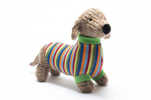Best Years Knitted Sausage Dog Soft Toy Teddy with Stripe Jumper BY4514