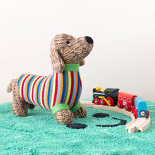 Best Years Knitted Sausage Dog Soft Toy Teddy with Stripe Jumper BY4514