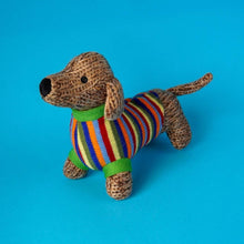 Best Years Knitted Sausage Dog Soft Toy Teddy with Stripe Jumper BY4514