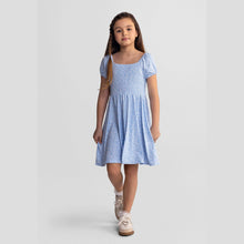 Minoti - 44645 Floral Dress Shirred Bodice, Light Blue