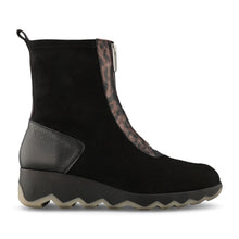 Wonders C-7632 Black Leather Boots with front zip & animal print detail