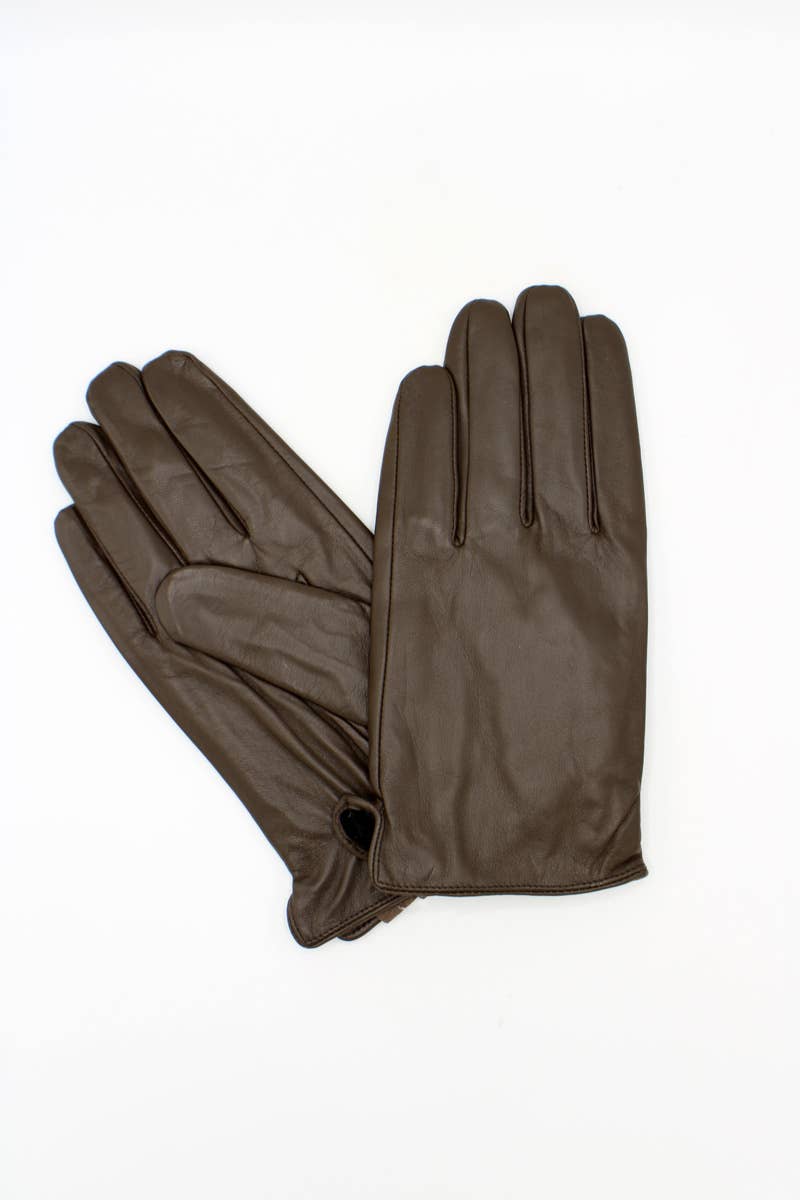 Hologramme Paris - Men's Brown Leather Fleece Lined Gloves