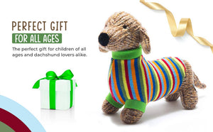 Best Years Knitted Sausage Dog Soft Toy Teddy with Stripe Jumper BY4514