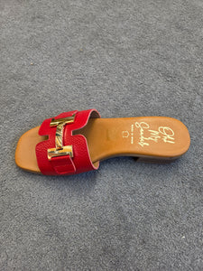 Oh! My Sandals - 5605 Red Leather Sliders