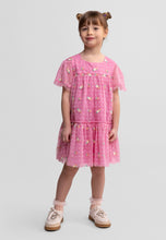 Minoti - 44636 Tulle Party Dress, Pink Floral Embroidery, Flutter Sleeves