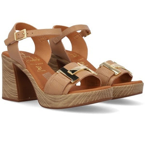Oh! My Sandals - 5636 Taupe Block Heeled Leather Sandals