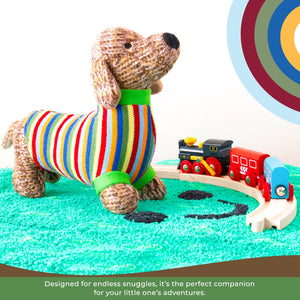 Best Years Knitted Sausage Dog Soft Toy Teddy with Stripe Jumper BY4514