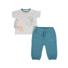 FS Baby - 16361 - Organic cotton t-shirt + muslin pants - Ecru/petrol blue
