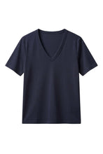 J.W. Atelier - 100% cotton V-neck short-sleeve T-shirt: Navy