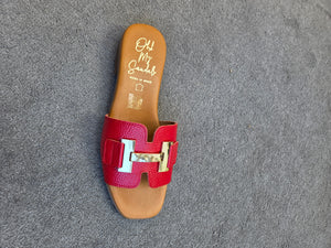 Oh! My Sandals - 5605 Red Leather Sliders
