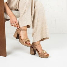 Oh! My Sandals - 5636 Taupe Block Heeled Leather Sandals