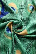 Fashion Scarf - Peacock Feather Print Silk Scarf: Green SC-3475