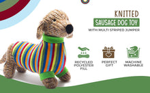 Best Years Knitted Sausage Dog Soft Toy Teddy with Stripe Jumper BY4514