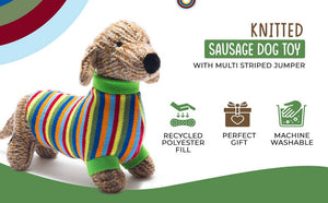 Best Years Knitted Sausage Dog Soft Toy Teddy with Stripe Jumper BY4514
