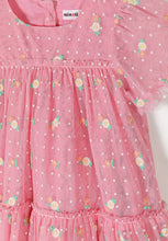 Minoti - 44636 Tulle Party Dress, Pink Floral Embroidery, Flutter Sleeves