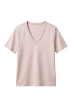 J.W. Atelier - 100% cotton V-neck short-sleeve T-shirt: Pink