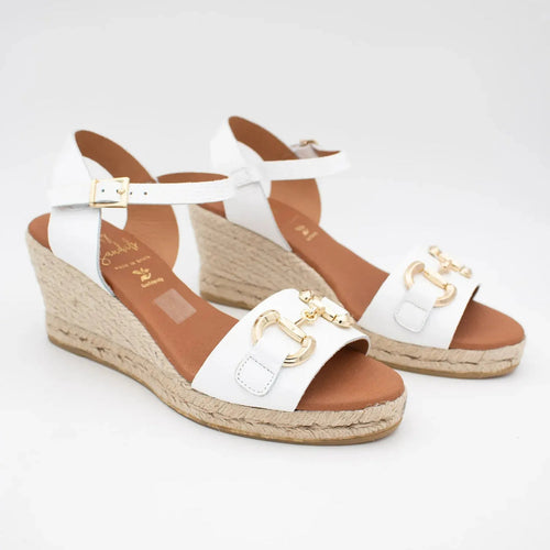 Oh! My Sandals - 5744 White Leather Espadrille Sandals