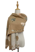 Fashion Scarf - Squirrel & Floral Soft Woven Frayed Scarf: Coffee SC-7894