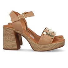 Oh! My Sandals - 5636 Taupe Block Heeled Leather Sandals