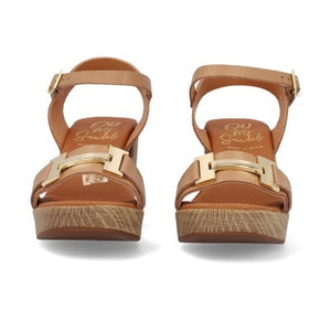 Oh! My Sandals - 5636 Taupe Block Heeled Leather Sandals