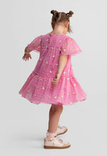 Minoti - 44636 Tulle Party Dress, Pink Floral Embroidery, Flutter Sleeves