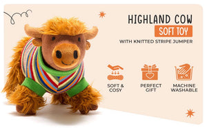 Best Years Knitted Highland Cow Soft Toy in Stripe Jumper BY5436
