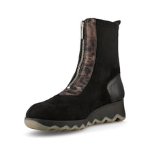 Wonders C-7632 Black Leather Boots with front zip & animal print detail